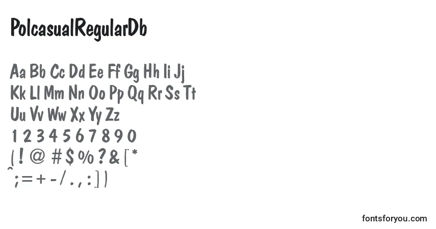 Czcionka PolcasualRegularDb – alfabet, cyfry, specjalne znaki