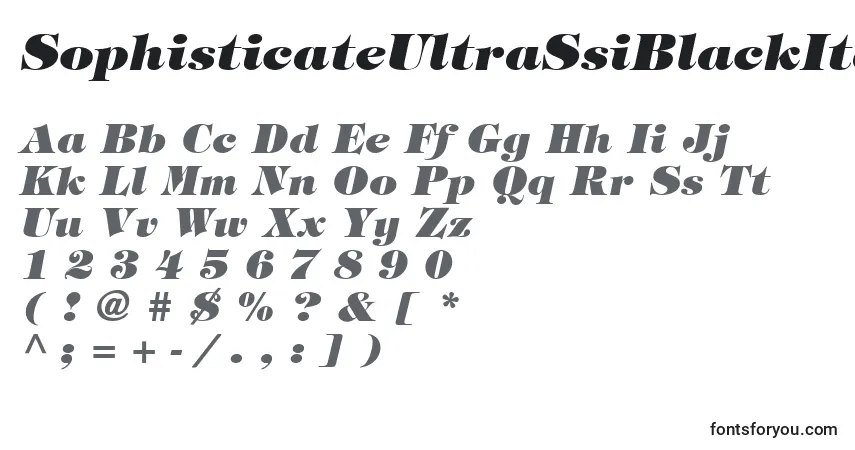 A fonte SophisticateUltraSsiBlackItalic – alfabeto, números, caracteres especiais