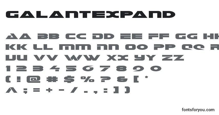 Galantexpand-fontti – aakkoset, numerot, erikoismerkit