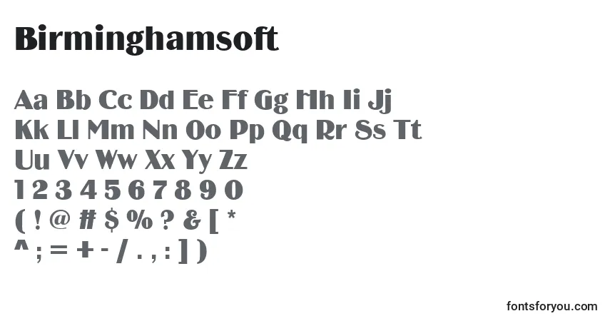 Czcionka Birminghamsoft – alfabet, cyfry, specjalne znaki