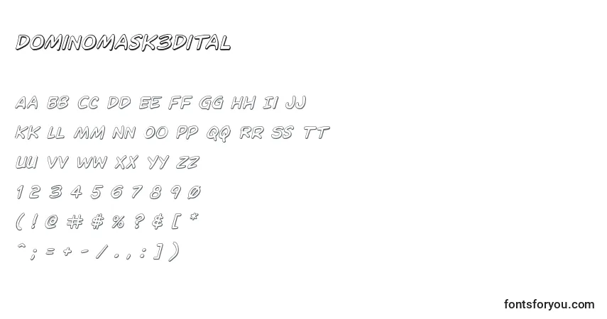 Czcionka Dominomask3Dital – alfabet, cyfry, specjalne znaki