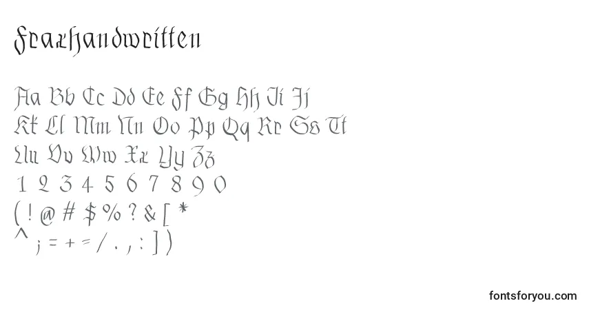 Schriftart Fraxhandwritten – Alphabet, Zahlen, spezielle Symbole