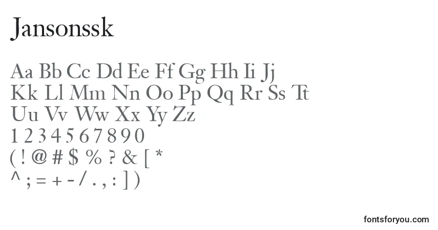 A fonte Jansonssk – alfabeto, números, caracteres especiais