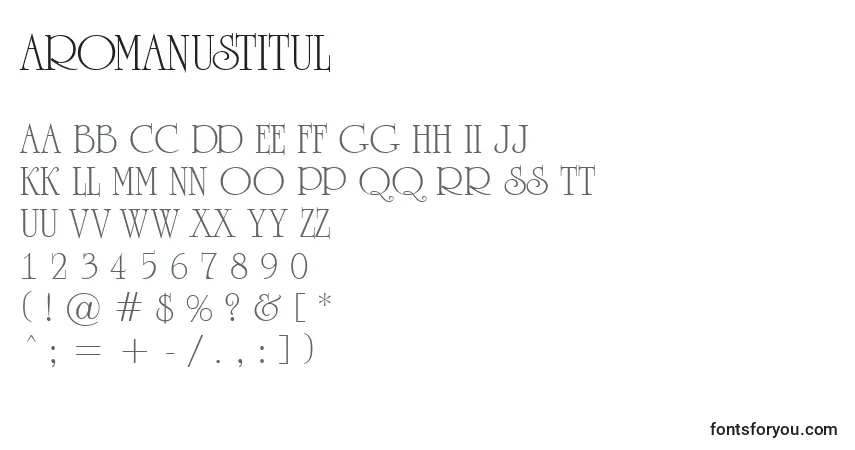 Czcionka ARomanustitul – alfabet, cyfry, specjalne znaki