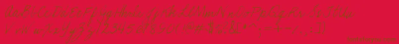 Więcej informacji o czcionce Kathleeniefont Czcionka Kathleeniefont – brązowe czcionki na czerwonym tle