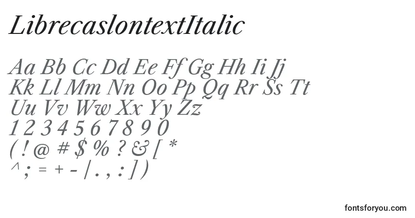 A fonte LibrecaslontextItalic – alfabeto, números, caracteres especiais