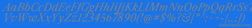 フォントLibrecaslontextItalic – 青い背景に灰色の文字