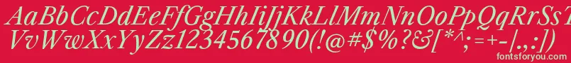 フォントLibrecaslontextItalic – 赤い背景に緑の文字