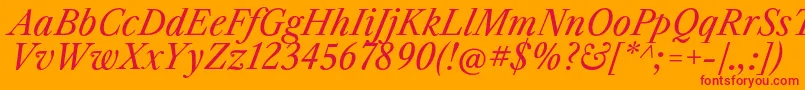 フォントLibrecaslontextItalic – オレンジの背景に赤い文字