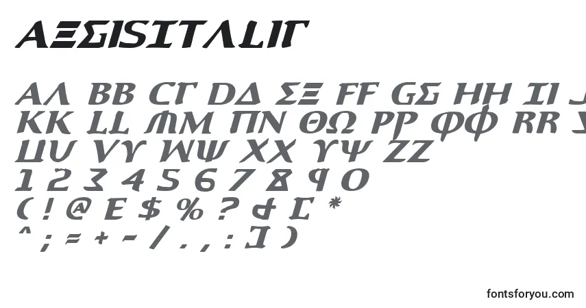 A fonte AegisItalic – alfabeto, números, caracteres especiais