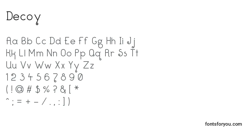Czcionka Decoy – alfabet, cyfry, specjalne znaki
