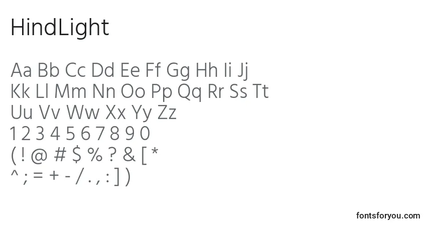 Schriftart HindLight – Alphabet, Zahlen, spezielle Symbole