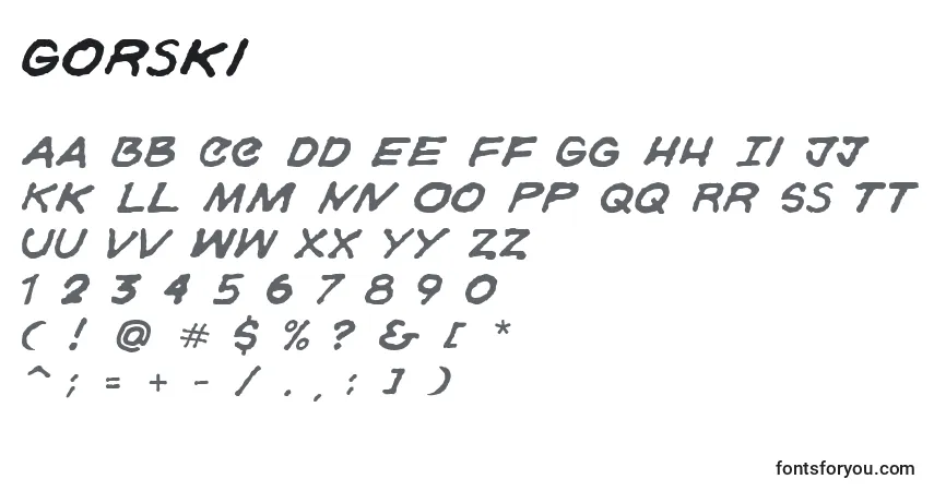 A fonte Gorski – alfabeto, números, caracteres especiais