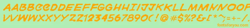 フォントGorski – オレンジの文字が緑の背景にあります。