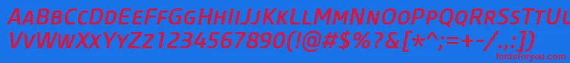 CoreSansMSc55MediumItalic-Schriftart – Rote Schriften auf blauem Hintergrund