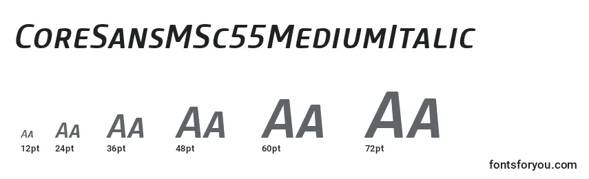 Размеры шрифта CoreSansMSc55MediumItalic