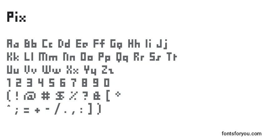 Czcionka Pix – alfabet, cyfry, specjalne znaki
