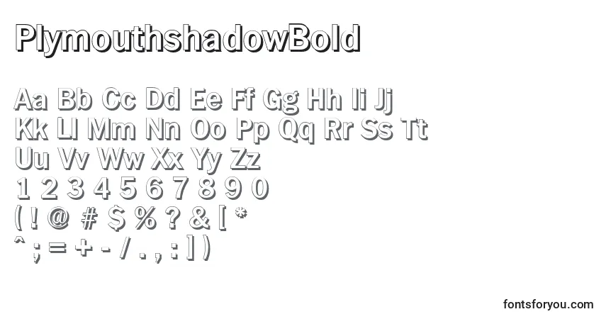 A fonte PlymouthshadowBold – alfabeto, números, caracteres especiais