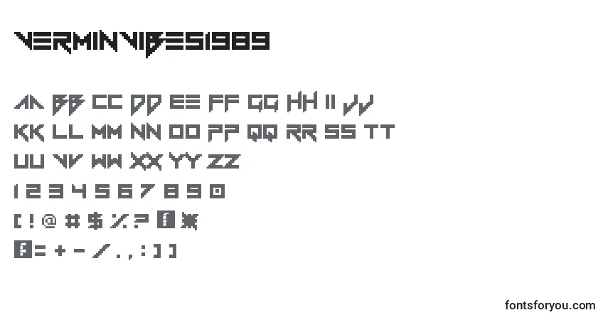 Schriftart VerminVibes1989 – Alphabet, Zahlen, spezielle Symbole