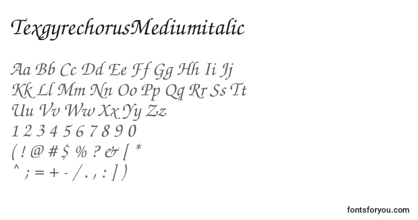 A fonte TexgyrechorusMediumitalic – alfabeto, números, caracteres especiais