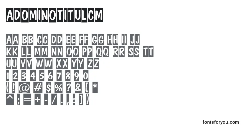 Czcionka ADominotitulcm – alfabet, cyfry, specjalne znaki