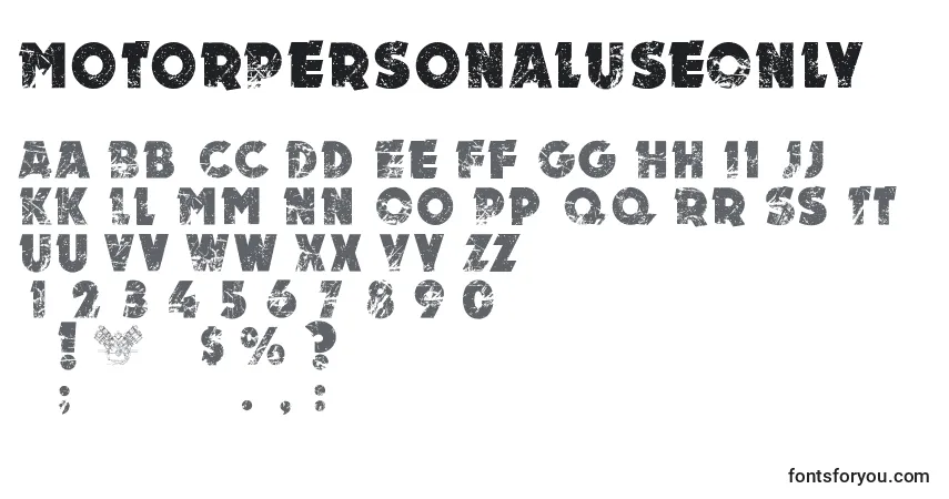 Schriftart MotorPersonalUseOnly – Alphabet, Zahlen, spezielle Symbole