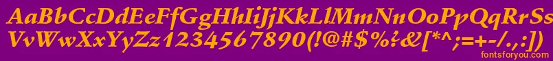 StempelSchneidlerLtBlackItalic-fontti – oranssit fontit violetilla taustalla