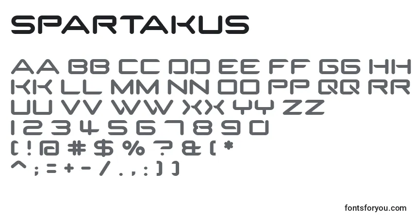 A fonte Spartakus – alfabeto, números, caracteres especiais