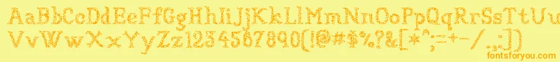 フォントSundried – オレンジの文字が黄色の背景にあります。