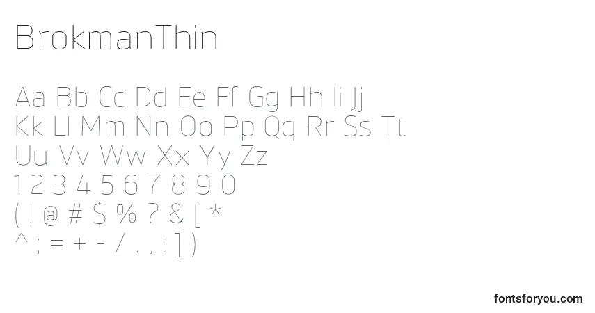 BrokmanThinフォント–アルファベット、数字、特殊文字