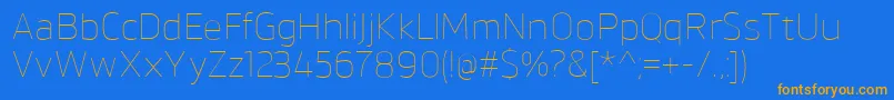 BrokmanThinフォントについての詳細 フォントBrokmanThin – オレンジ色の文字が青い背景にあります。