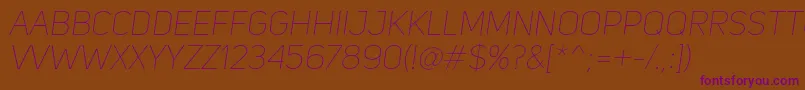 Lisätietoja UniSansThinItalic-fontista UniSansThinItalic-fontti – violetit fontit ruskealla taustalla