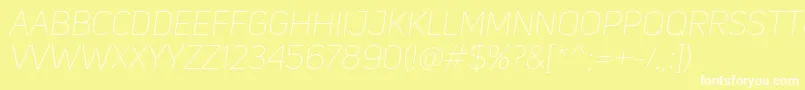 UniSansThinItalic-Schriftart – Weiße Schriften auf gelbem Hintergrund