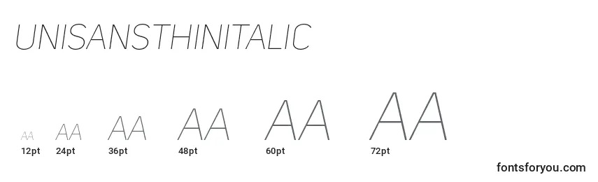 Размеры шрифта UniSansThinItalic