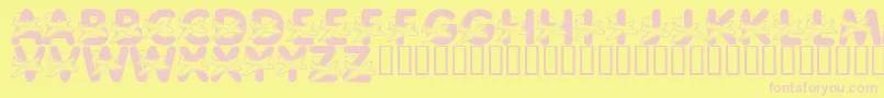 LmsWeLoveToFly-fontti – vaaleanpunaiset fontit keltaisella taustalla