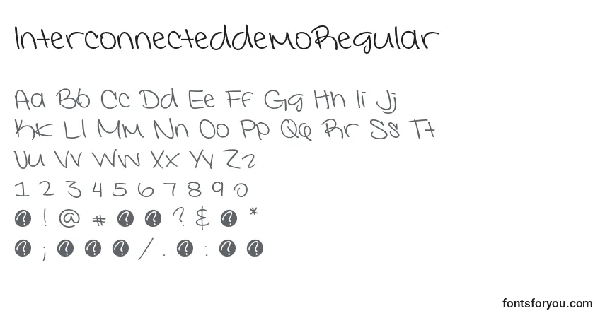 A fonte InterconnecteddemoRegular – alfabeto, números, caracteres especiais