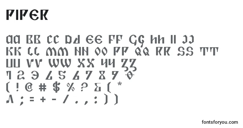 Czcionka Piper – alfabet, cyfry, specjalne znaki