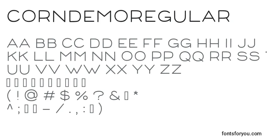 Czcionka CorndemoRegular – alfabet, cyfry, specjalne znaki