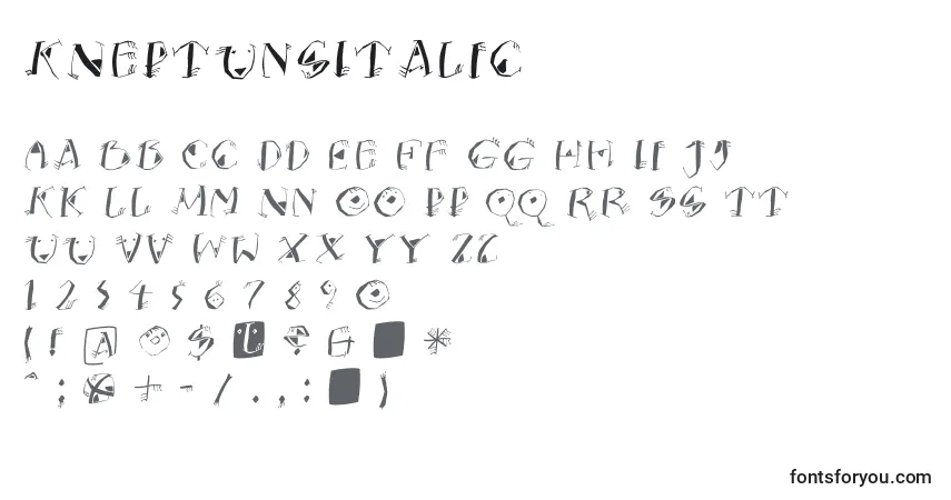 A fonte KNeptunsItalic – alfabeto, números, caracteres especiais