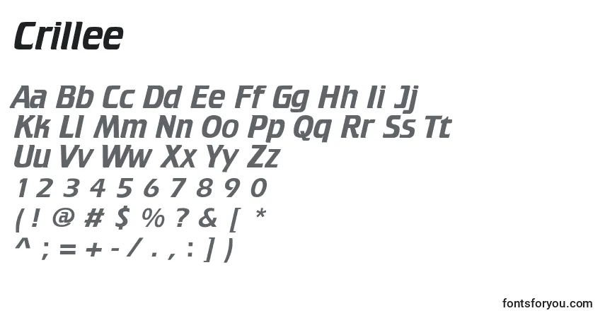 Czcionka Crillee – alfabet, cyfry, specjalne znaki