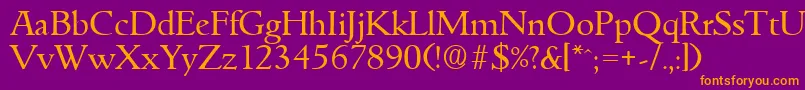 Weitere Informationen zur GouditaSerialRegularDb-Schriftart GouditaSerialRegularDb-Schriftart – Orangefarbene Schriften auf violettem Hintergrund