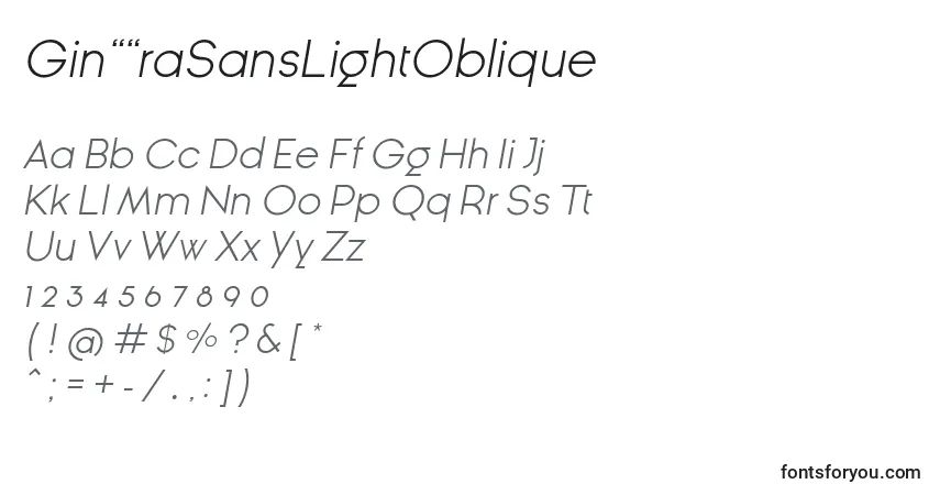 Schriftart GinРІraSansLightOblique – Alphabet, Zahlen, spezielle Symbole