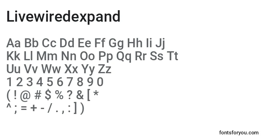 Czcionka Livewiredexpand – alfabet, cyfry, specjalne znaki