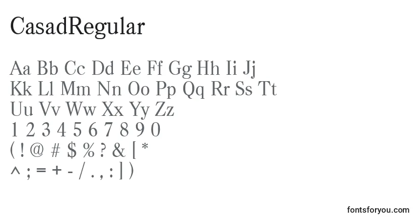 Schriftart CasadRegular – Alphabet, Zahlen, spezielle Symbole