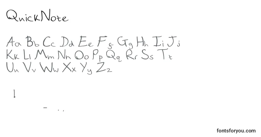 A fonte QuickNote – alfabeto, números, caracteres especiais