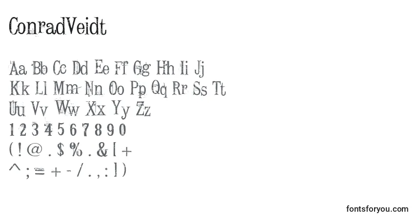 Czcionka ConradVeidt – alfabet, cyfry, specjalne znaki