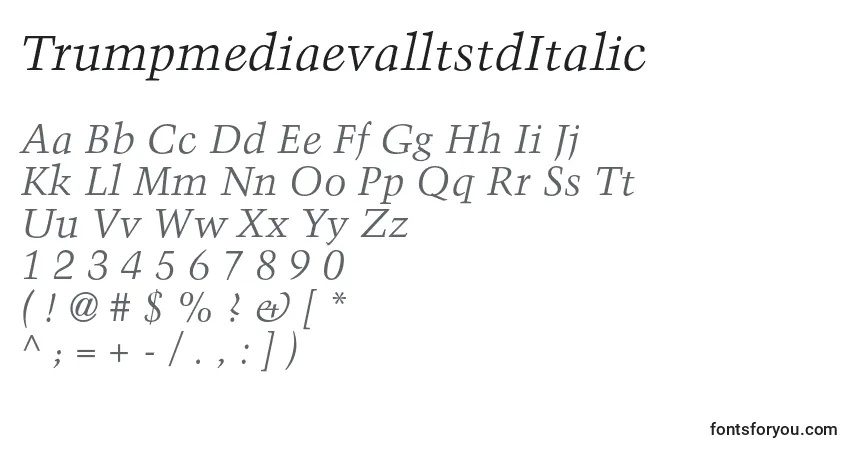 A fonte TrumpmediaevalltstdItalic – alfabeto, números, caracteres especiais