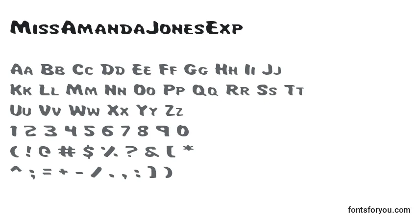 A fonte MissAmandaJonesExp – alfabeto, números, caracteres especiais