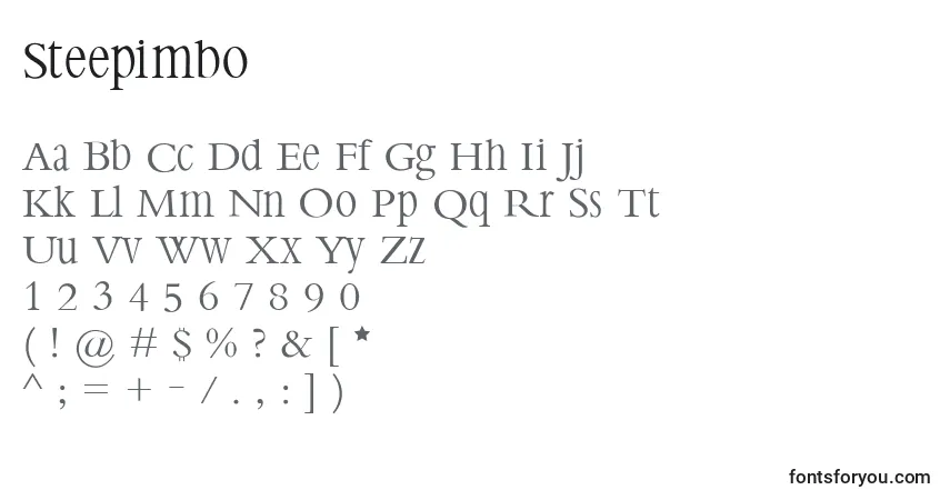 Czcionka Steepimbo – alfabet, cyfry, specjalne znaki