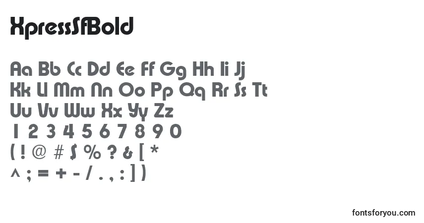 Czcionka XpressSfBold – alfabet, cyfry, specjalne znaki